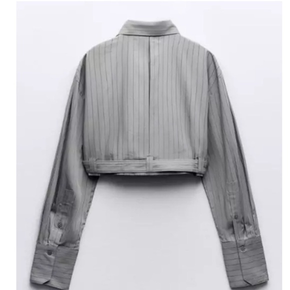 Zara collared crop shirt belted stripe long sleeve flattering dart back NWT rare - Picture 8 of 14